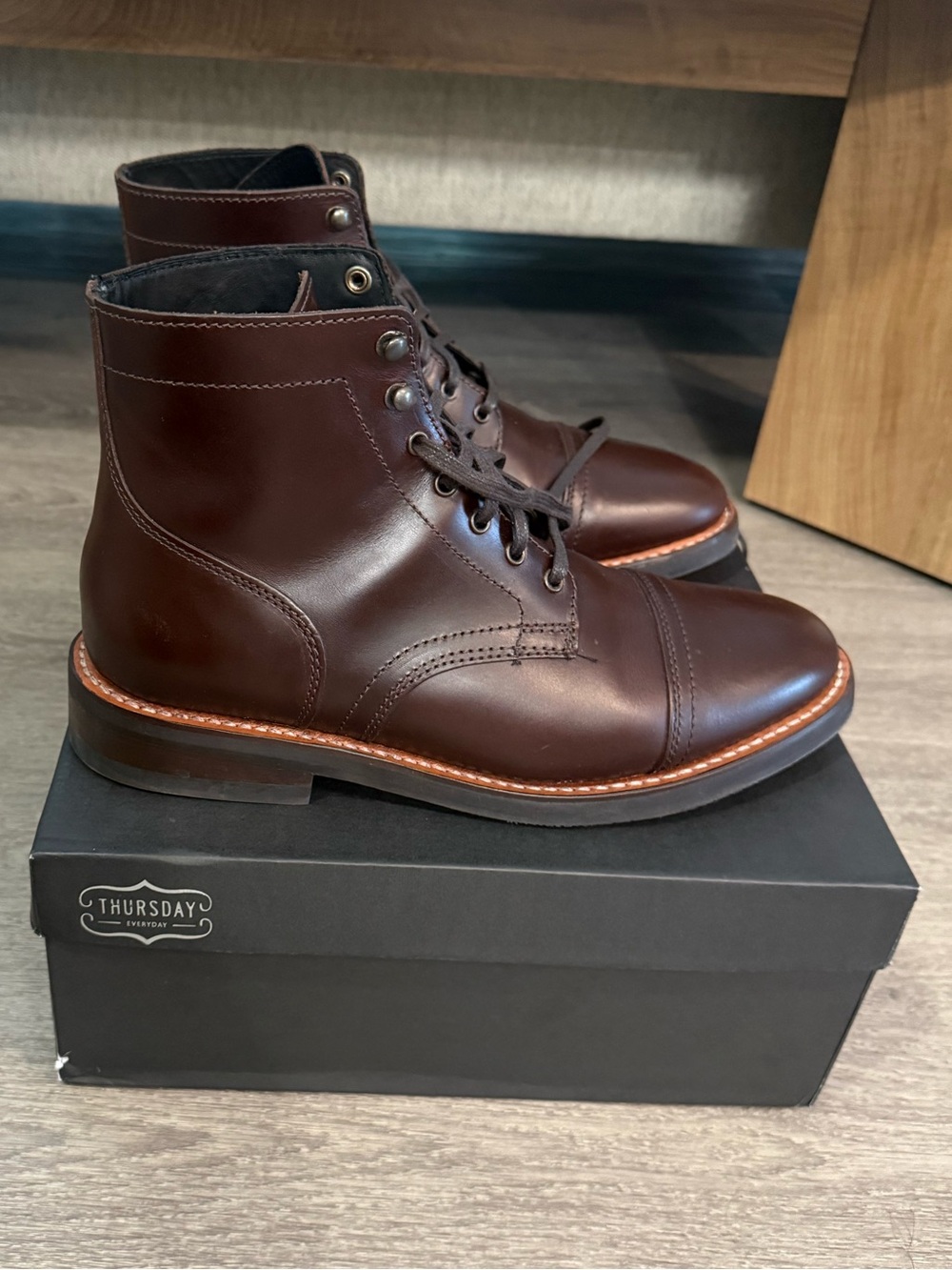 Thursday Men’s Leather Lace-Up Boots Brown Cap-Toe